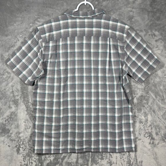 Patagonia Plaid Seersucker Short‎ Sleeve Button Mens XL Shirt Gray White Teal - Picture 6 of 6